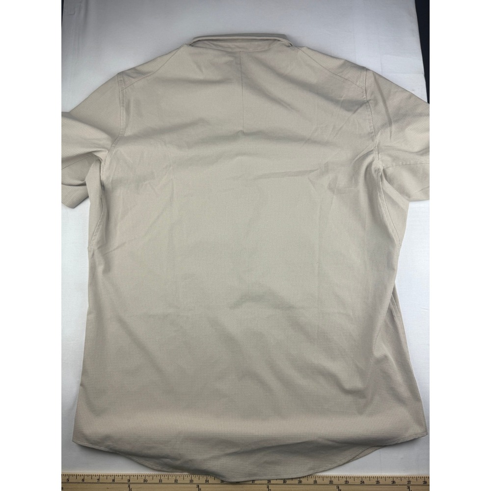 Lululemon Commission Shirt XL Tan Beige Grid Short Sleeve Button Down LM3DK7S - Picture 6 of 6